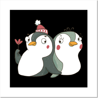 Lovely couple of penguins in love. Posters and Art